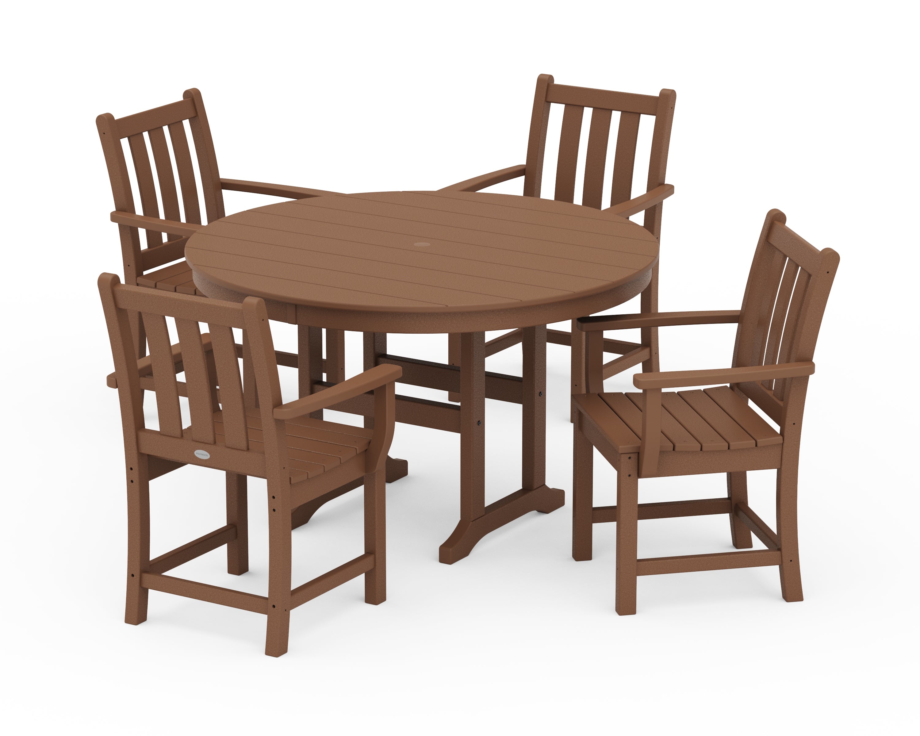 POLYWOOD® Traditional Garden 5-Piece Round Farmhouse Dining Set in Teak