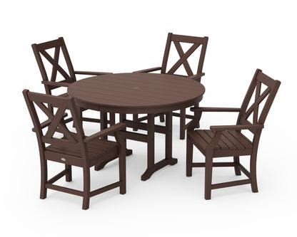 POLYWOOD® Braxton 5-Piece Round Farmhouse Dining Set in Mahogany