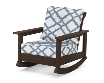 POLYWOOD® Prescott Deep Seating Rocking Chair in Mahogany / Trellis Sky Blue