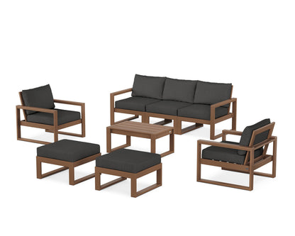 POLYWOOD® EDGE Sectional 8-Piece Lounge Sofa Set in Teak / Spectrum Carbon