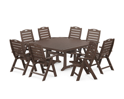 POLYWOOD® Nautical Highback 9-Piece Square Dining Set with Trestle Legs in Mahogany