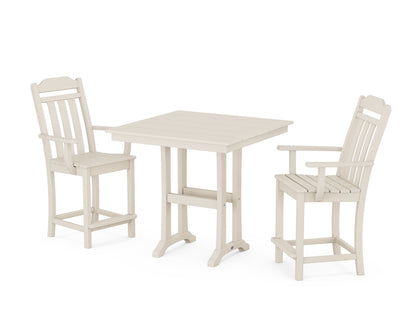 Country Living Cottage 3-Piece Farmhouse Counter Set with Trestle Legs in Sand