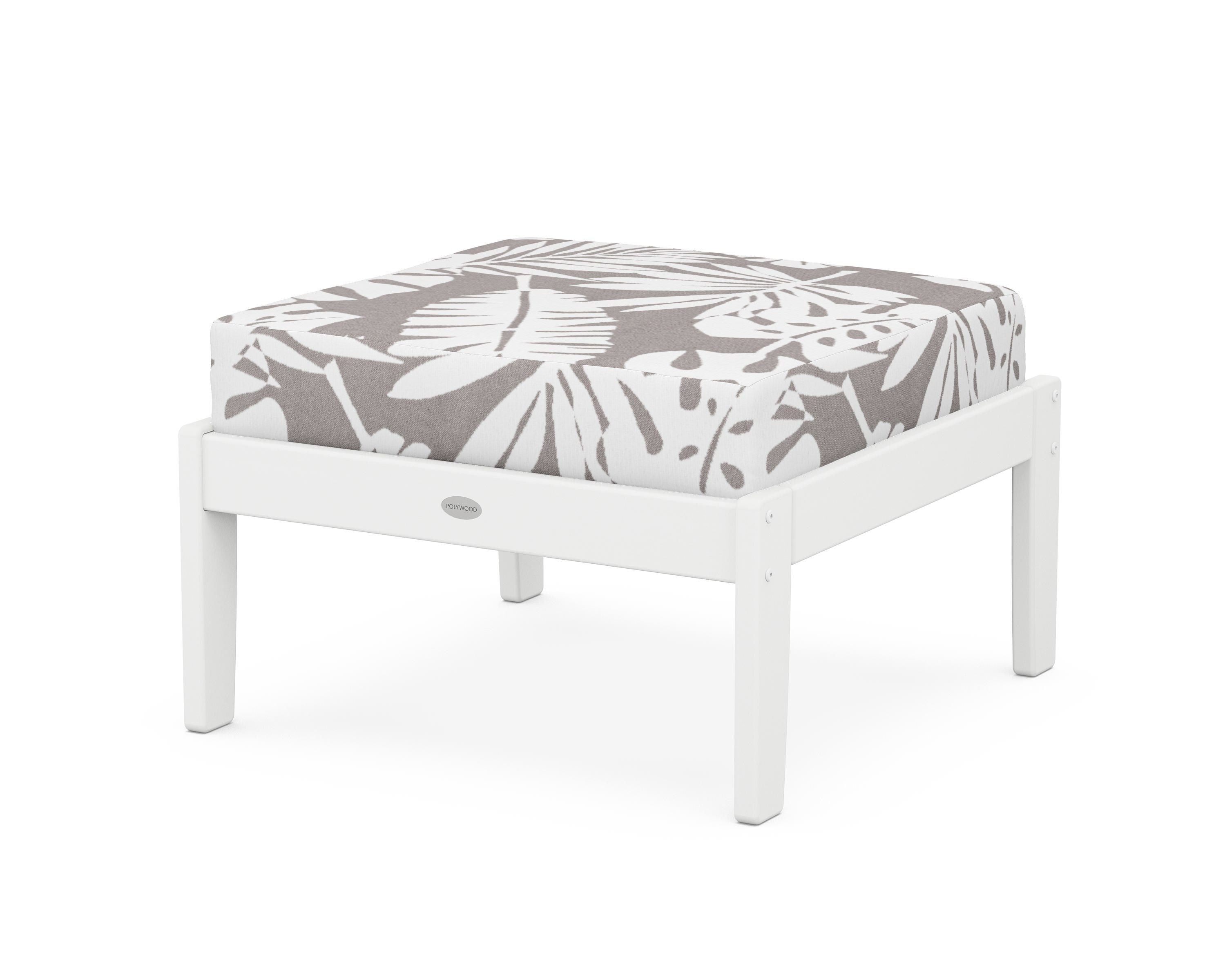 POLYWOOD® Braxton Deep Seating Ottoman in White / Leaf Grey Mist
