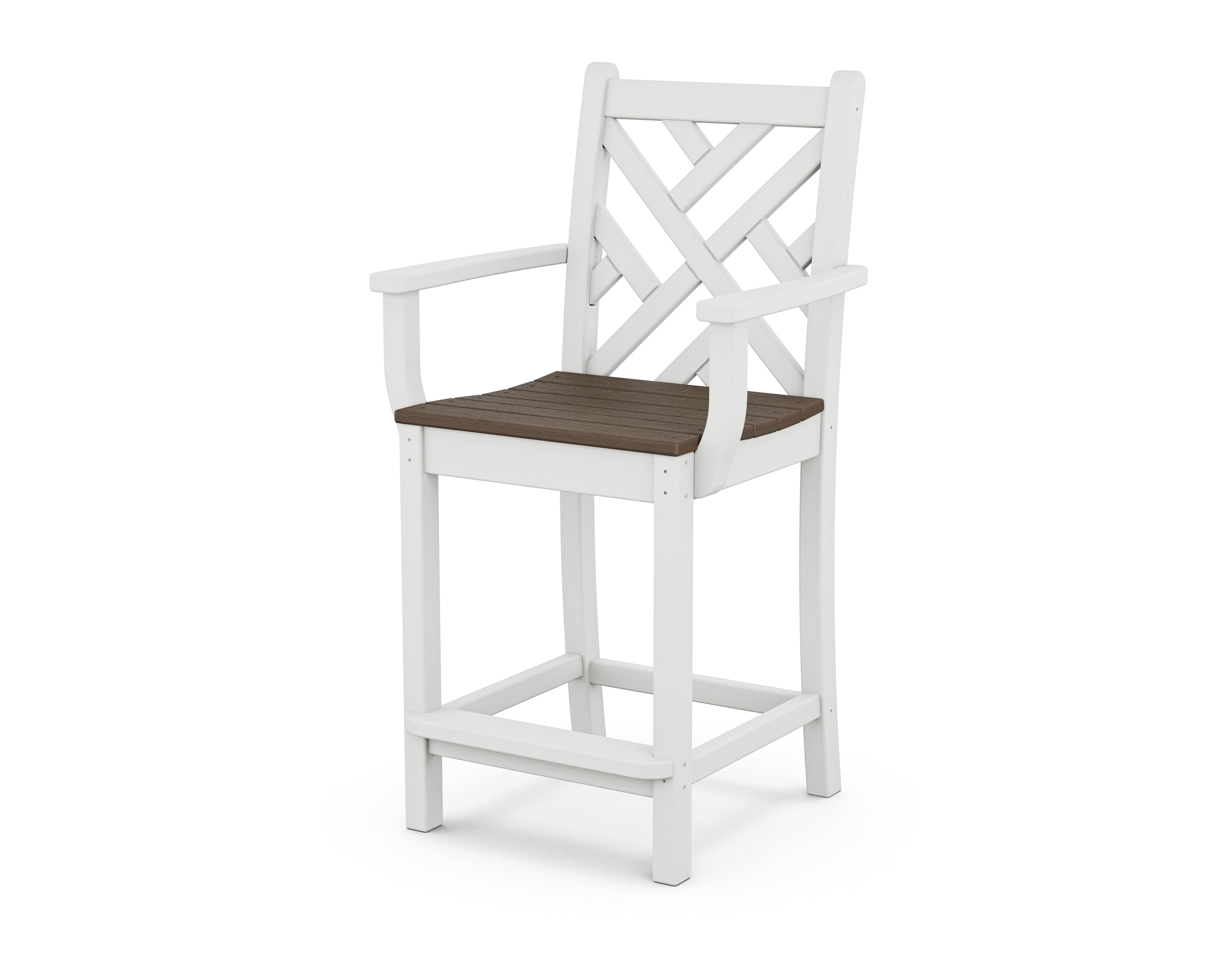 POLYWOOD® Chippendale Counter Arm Chair in White / Kona