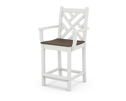 POLYWOOD® Chippendale Counter Arm Chair in White / Kona