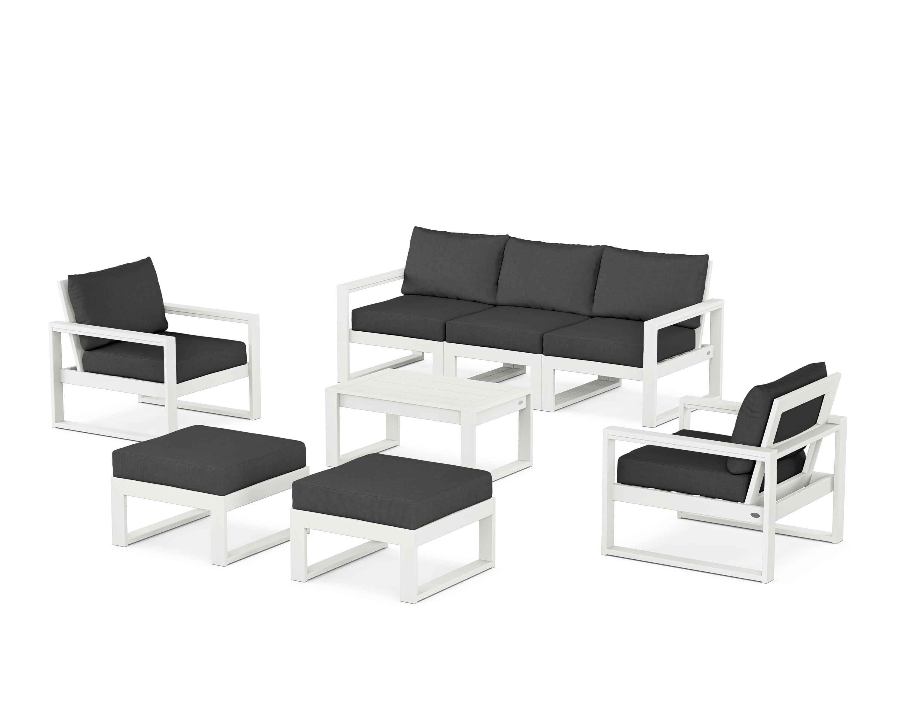 POLYWOOD® EDGE Sectional 8-Piece Lounge Sofa Set in Vintage White / Spectrum Carbon