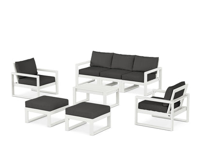 POLYWOOD® EDGE Sectional 8-Piece Lounge Sofa Set in Vintage White / Spectrum Carbon