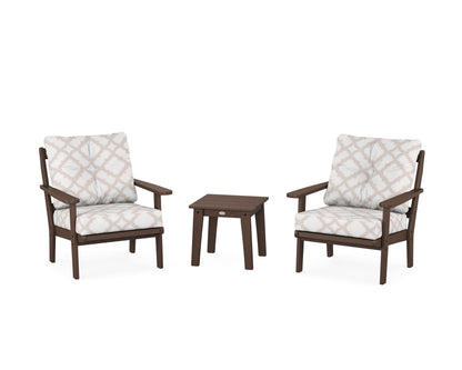 POLYWOOD® Mission 3-Piece Deep Seating Set in Mahogany / Trellis Dune Burlap