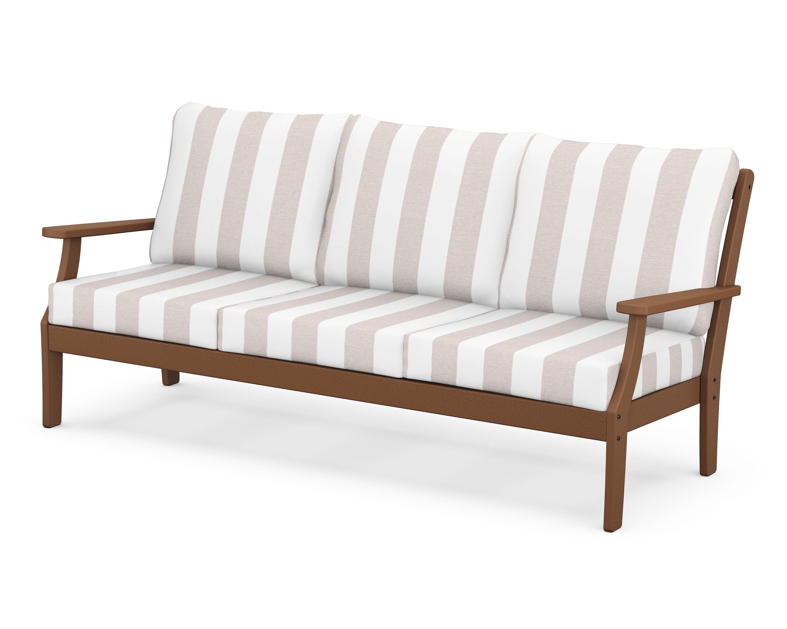 POLYWOOD® Braxton Deep Seating Sofa in Teak / Cabana Stripe Dune Burlap