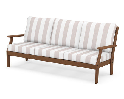 POLYWOOD® Braxton Deep Seating Sofa in Teak / Cabana Stripe Dune Burlap