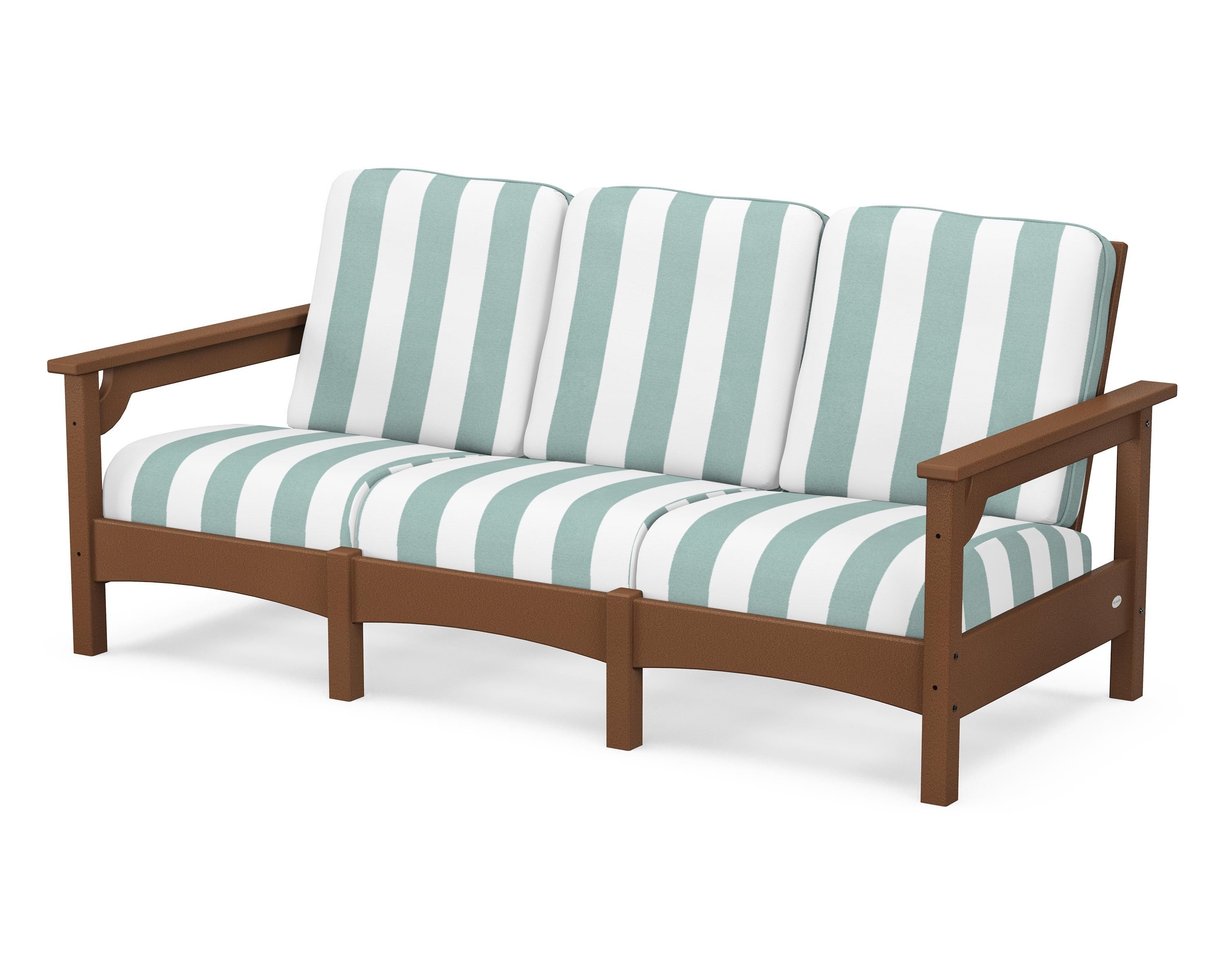 POLYWOOD® Club Sofa in Teak / Cabana Stripe Glacier Spa