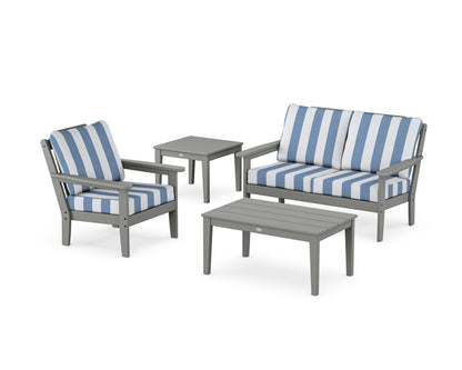 Country Living Wovendale 4-Piece Deep Seating Set in Slate Grey / Cabana Stripe Sky Blue