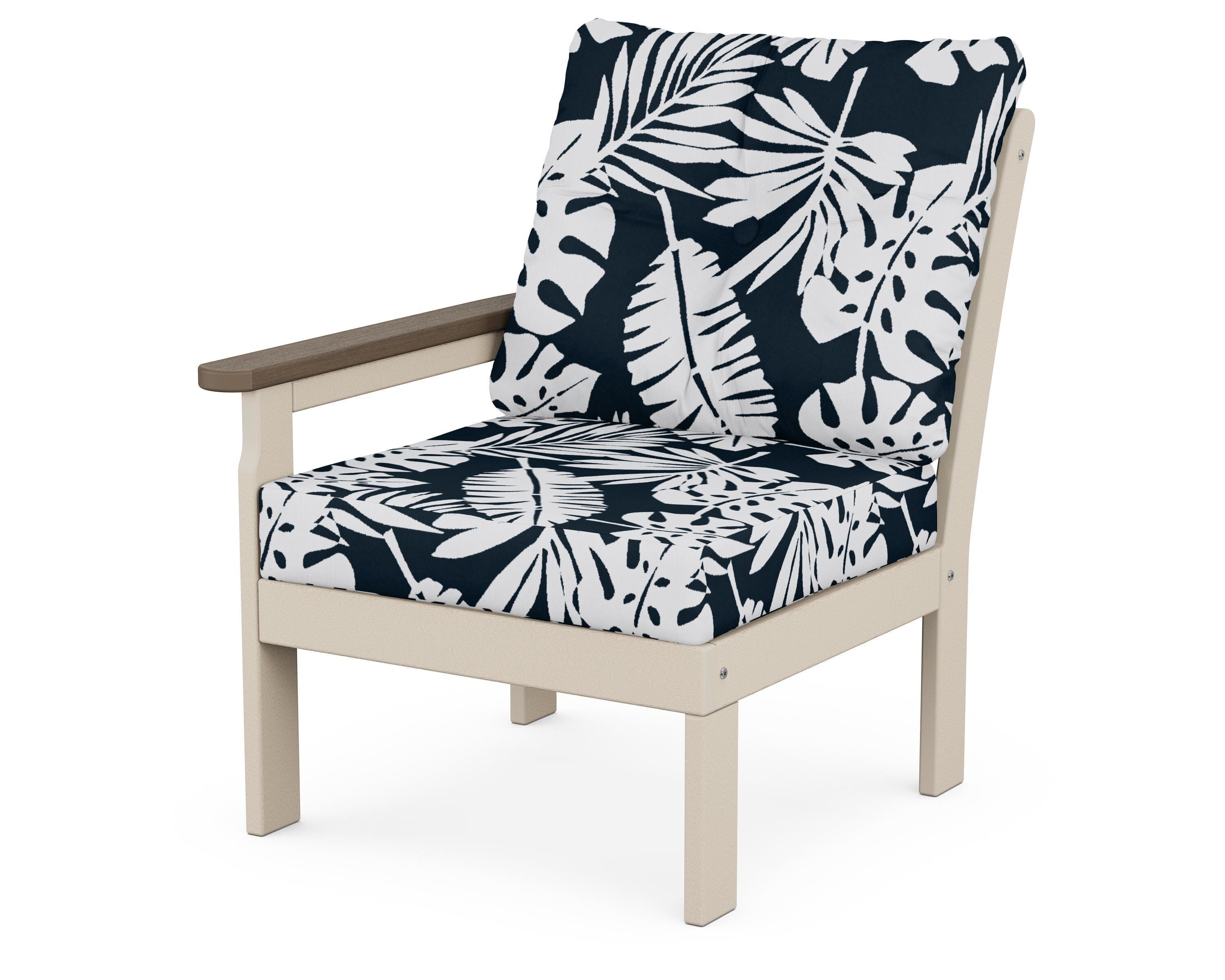 POLYWOOD® Vineyard Modular Left Arm Chair in Sand / Kona / Leaf Marine Indigo