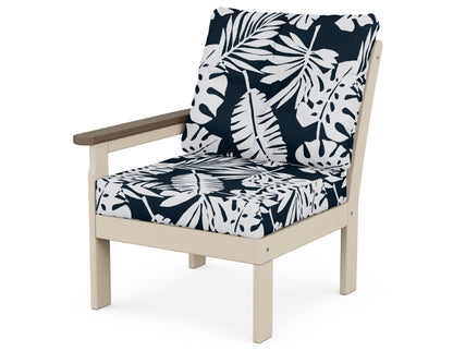 POLYWOOD® Vineyard Modular Left Arm Chair in Sand / Kona / Leaf Marine Indigo