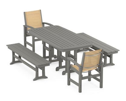 POLYWOOD® Coastal 5-Piece Dining Set in Slate Grey / Dupioni Apricot Sling