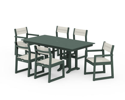 POLYWOOD® EDGE Sling 7-Piece Farmhouse Dining Set in Green / Parchment Sling