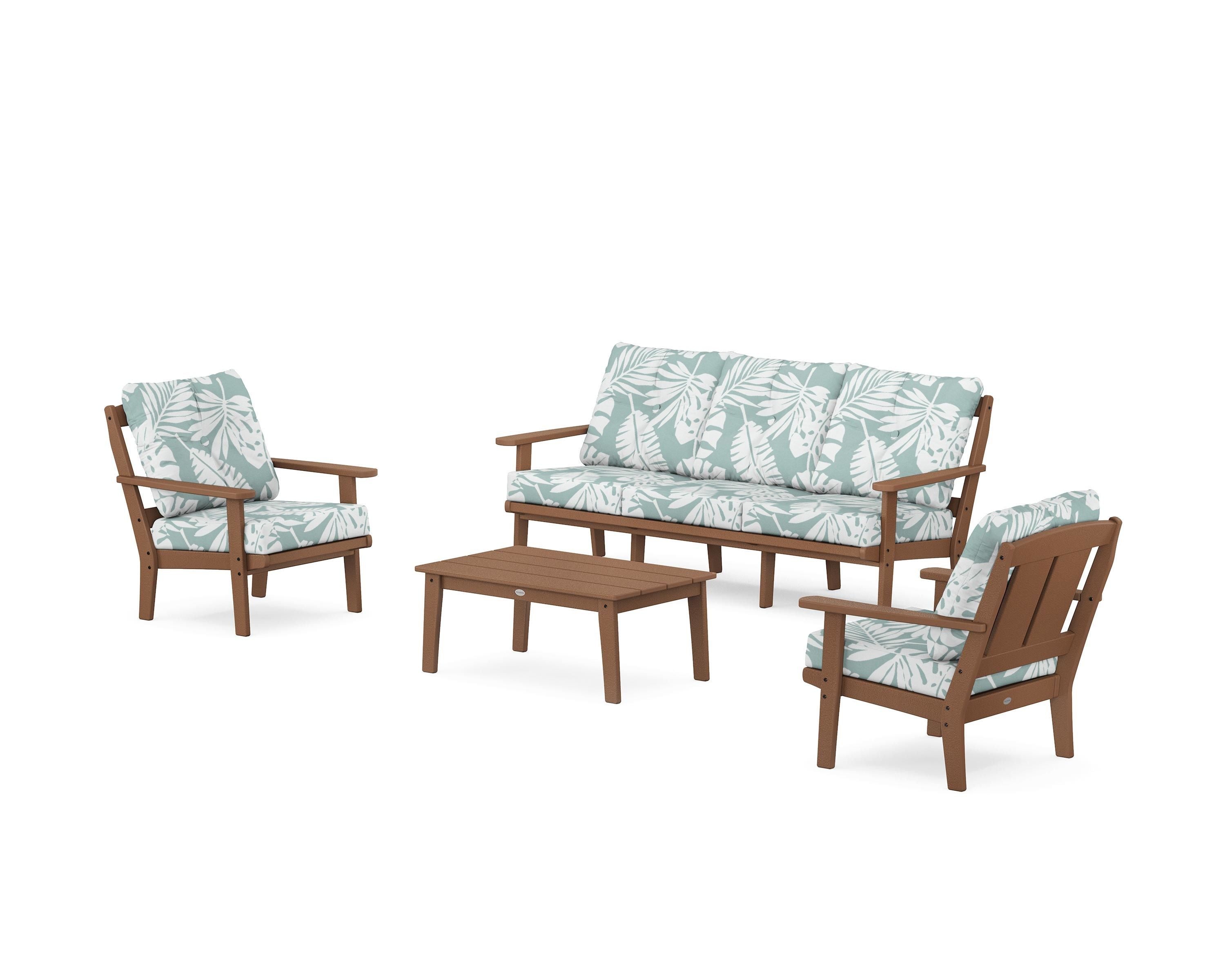 POLYWOOD® Mission 4-Piece Deep Seating Set with Sofa in Teak / Leaf Glacier Spa