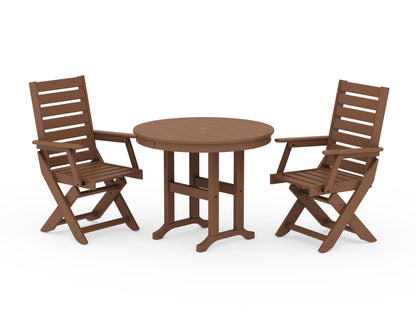 POLYWOOD® Captain Folding Chair 3-Piece Round Dining Set in Teak
