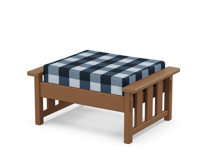Martha Stewart by POLYWOOD® Acadia Deep Seating Ottoman in Teak / Buffalo Plaid Marine Indigo