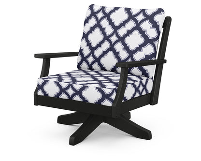 POLYWOOD® Braxton Deep Seating Swivel Chair in Black / Trellis Navy