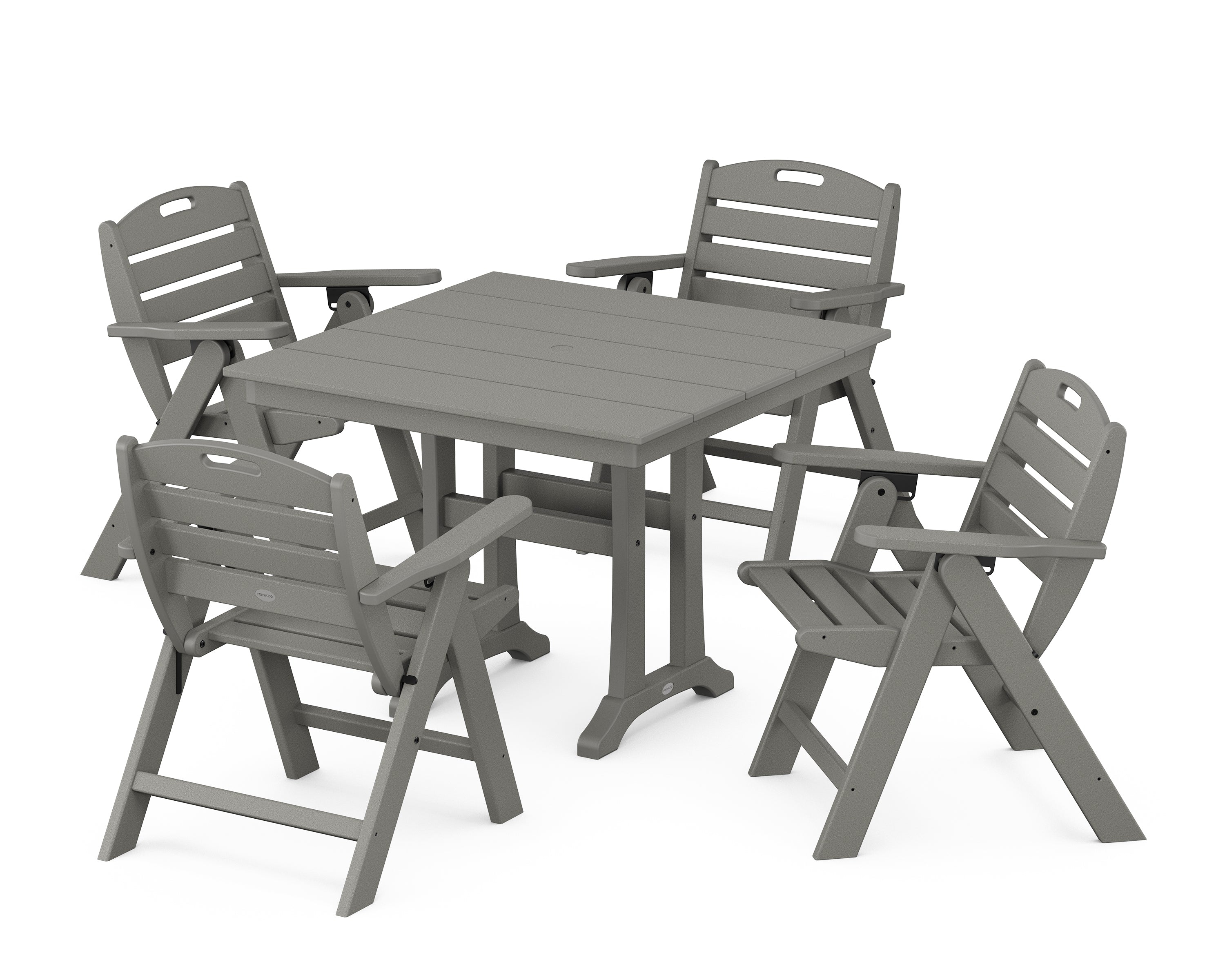POLYWOOD® Nautical Folding Lowback Chair 5-Piece Farmhouse Dining Set With Trestle Legs in Slate Grey