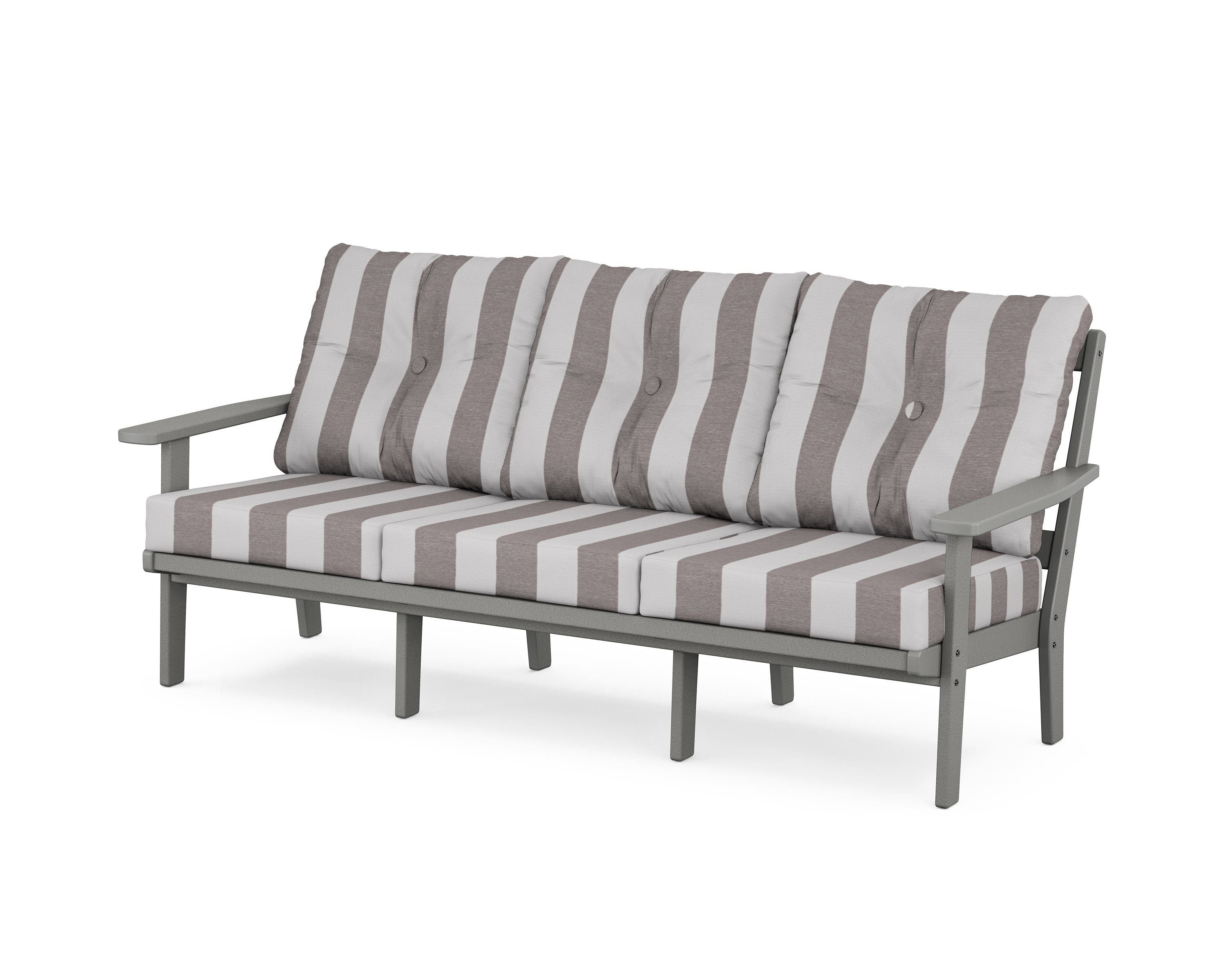 POLYWOOD® Oxford Deep Seating Sofa in Slate Grey / Cabana Stripe Grey Mist