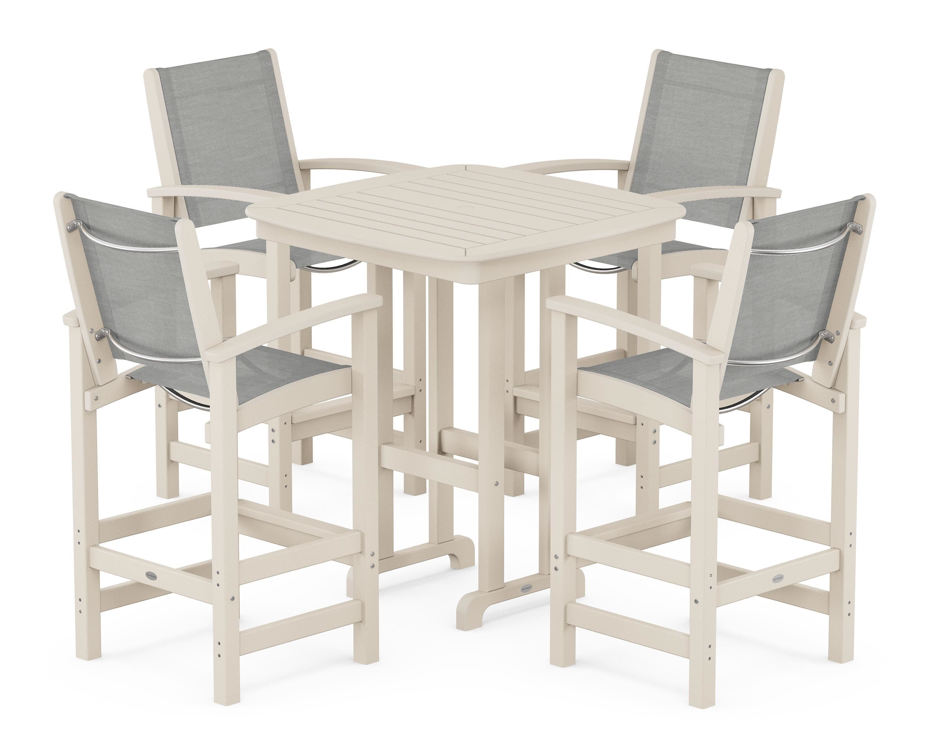 POLYWOOD® Coastal 5-Piece Bar Set in Sand / Metallic Sling