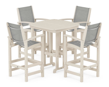POLYWOOD® Coastal 5-Piece Bar Set in Sand / Metallic Sling