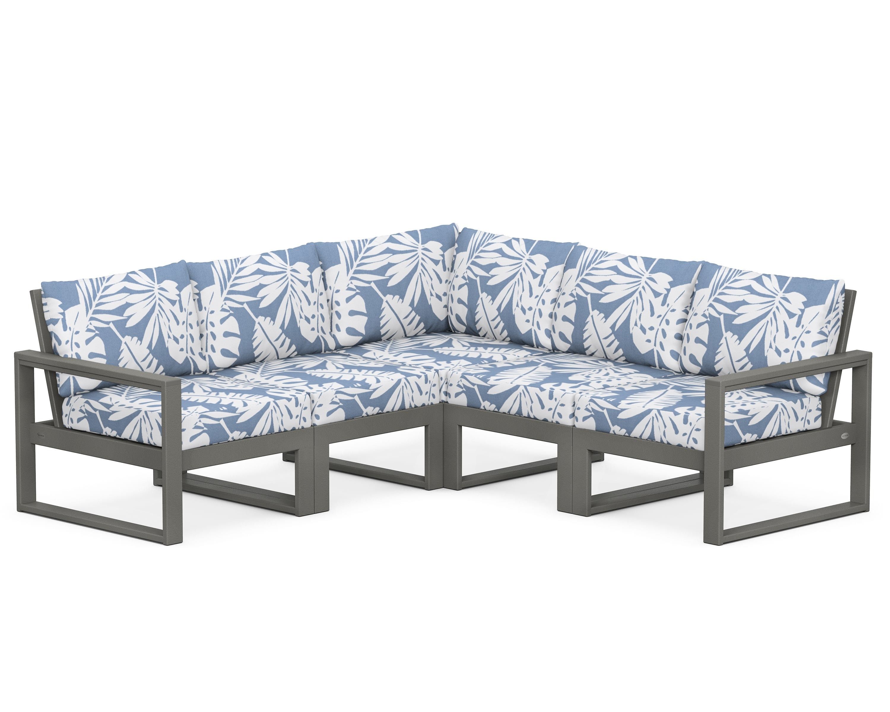 POLYWOOD® EDGE 5-Piece Modular Deep Seating Set in Slate Grey / Leaf Sky Blue