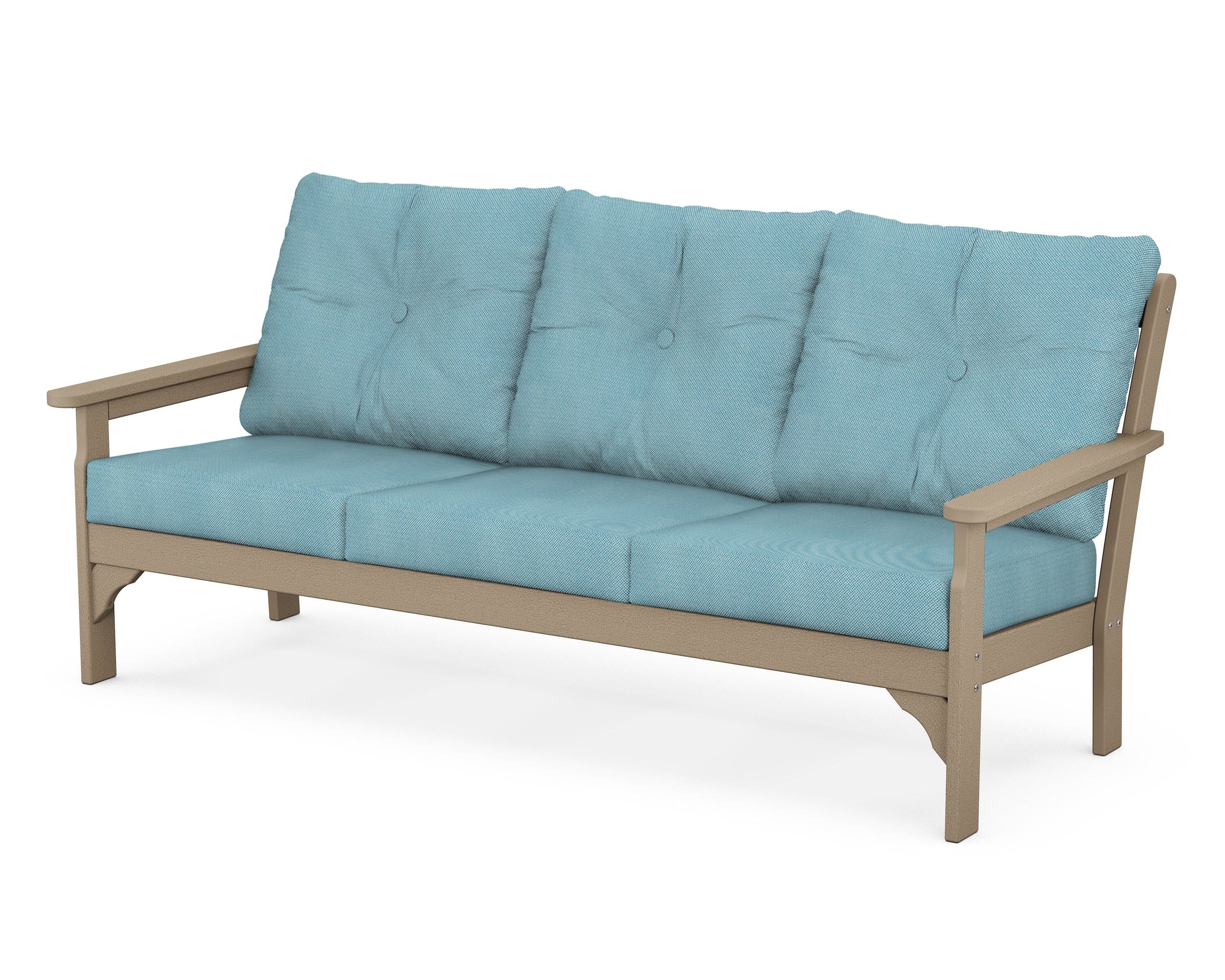 POLYWOOD® Vineyard Deep Seating Sofa in Vintage Sahara / Lattice Sky Blue