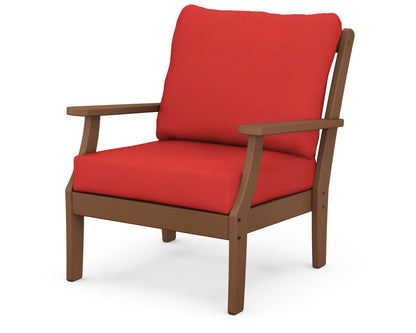POLYWOOD® Braxton Deep Seating Chair in Teak / Crimson Linen
