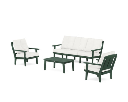 POLYWOOD® Mission 4-Piece Deep Seating Set with Sofa in Green / Natural Linen