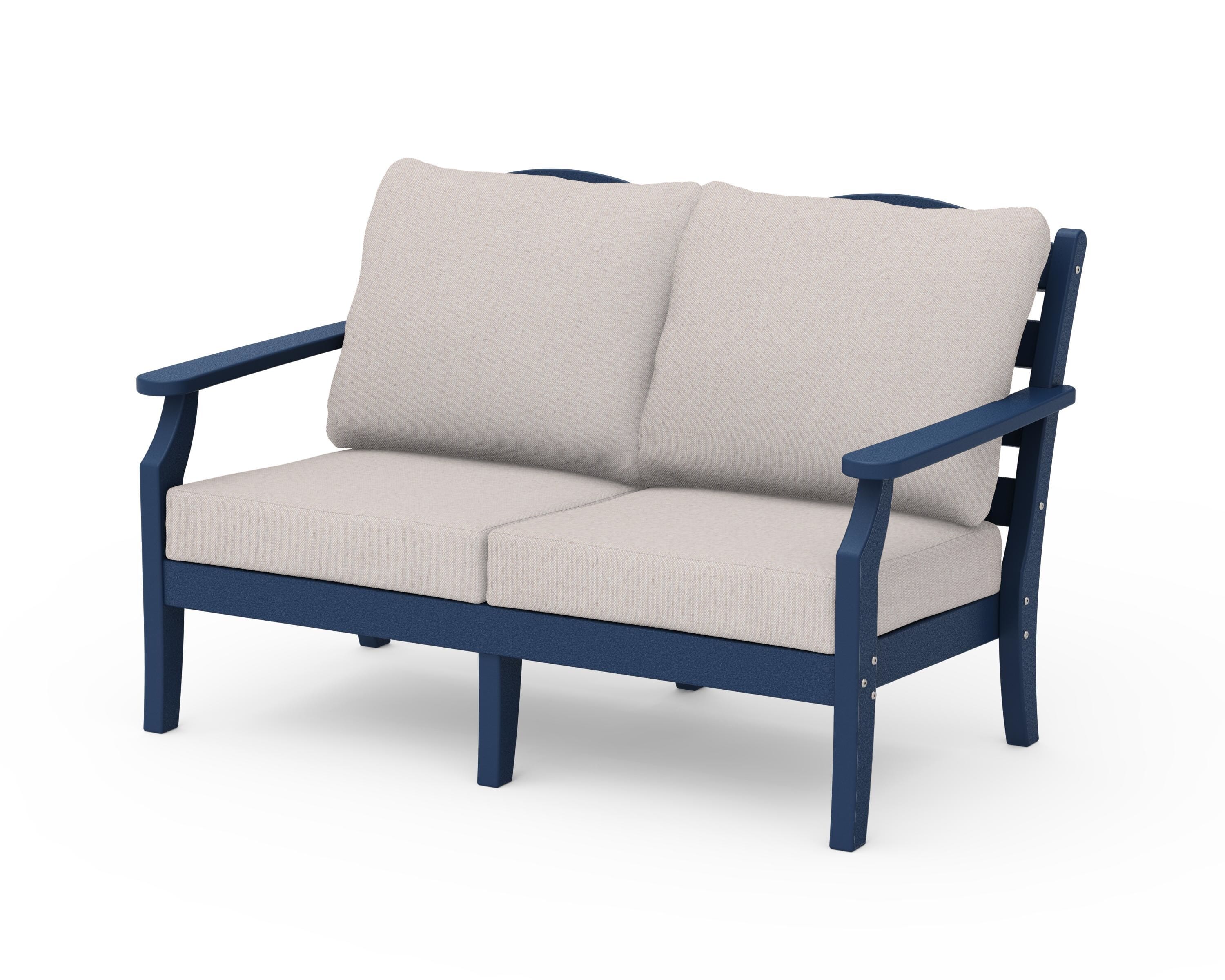 Draper James™ by  POLYWOOD® Savannah Deep Seating Loveseat in Navy / Dune Burlap