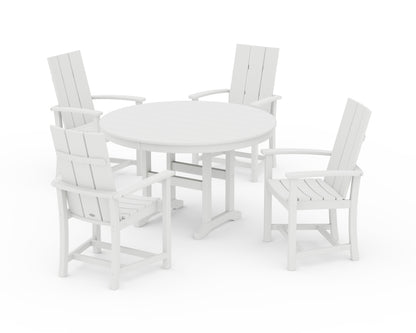 POLYWOOD® Modern Adirondack 5-Piece Round Farmhouse Dining Set in White