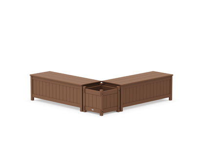 POLYWOOD® 48" Vineyard L- Shaped Planter Storage Bench Set in Teak