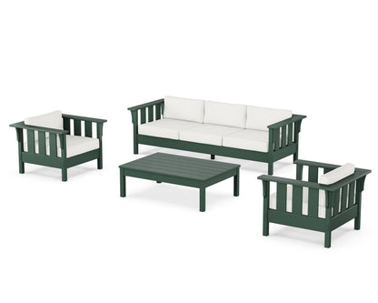 Martha Stewart by POLYWOOD® Acadia 4-Piece Deep Seating Set with Sofa in Green / Natural Linen