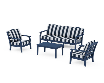 Draper James™ by  POLYWOOD® Savannah 4-Piece Deep Seating Set with Sofa in Navy / Cabana Stripe Marine Indigo