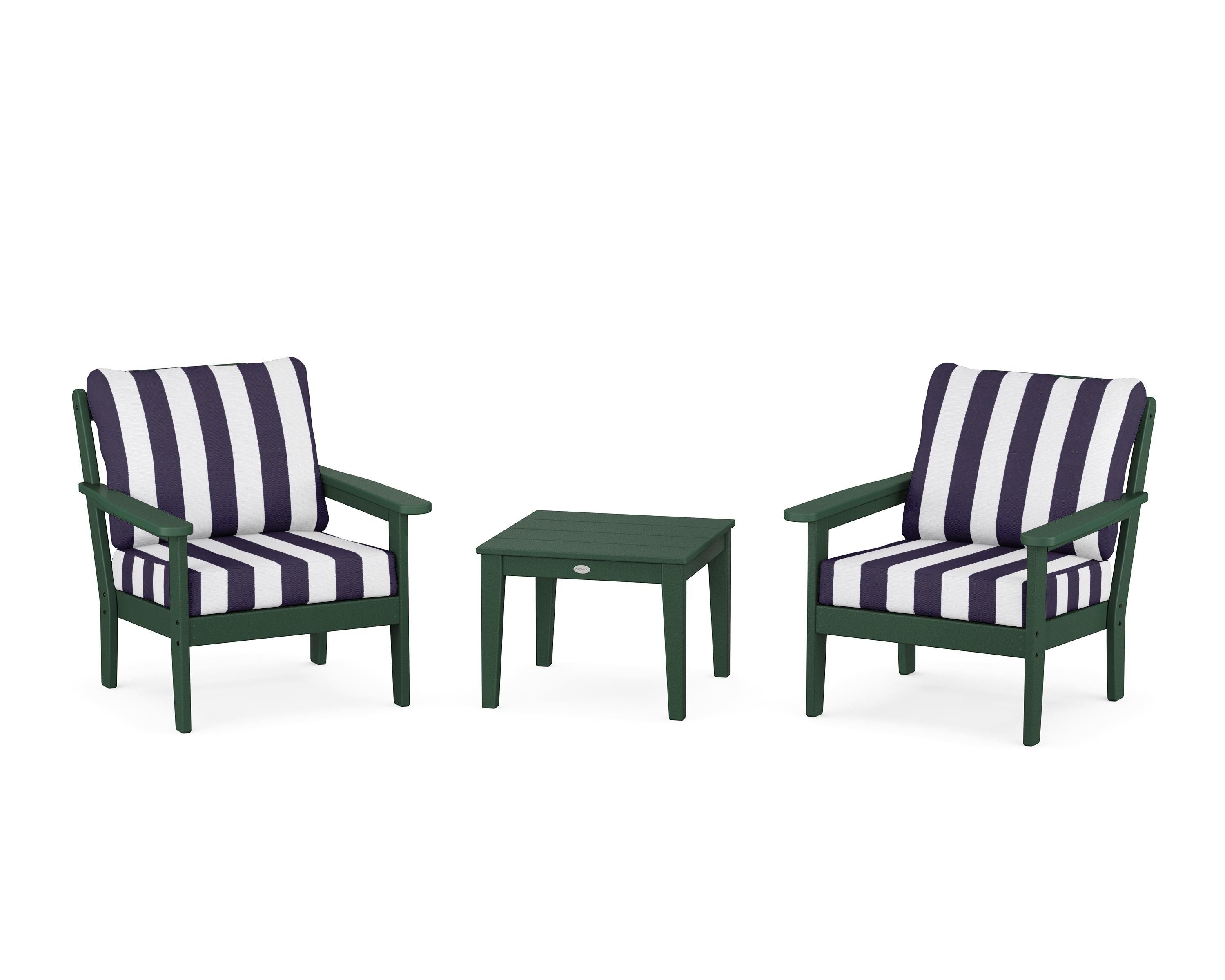 Country Living Cottage 3-Piece Deep Seating Set in Green / Cabana Stripe Navy
