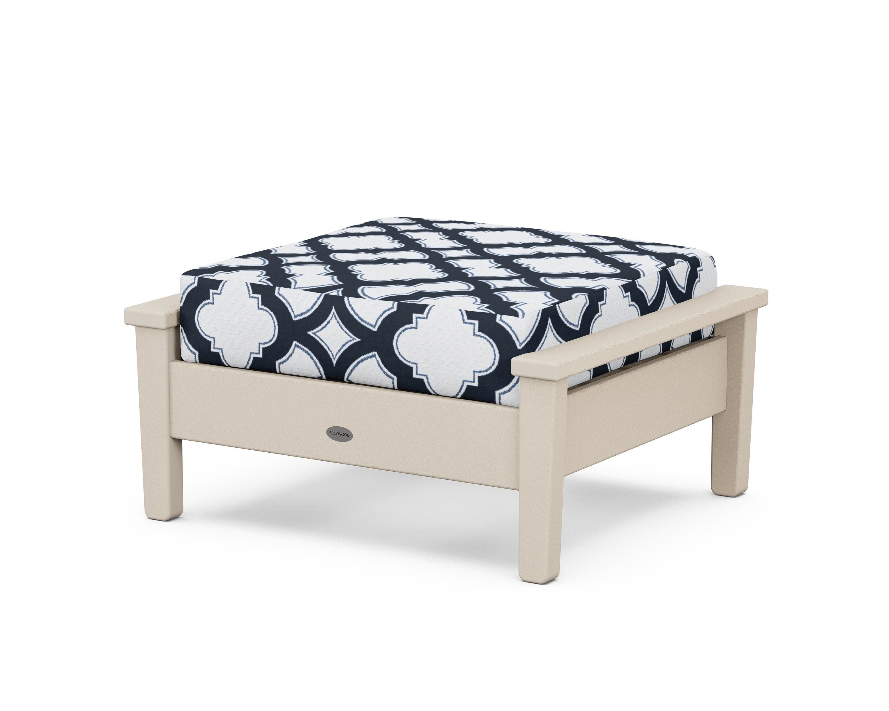 POLYWOOD® Prescott Deep Seating Ottoman in Sand / Trellis Marine Indigo