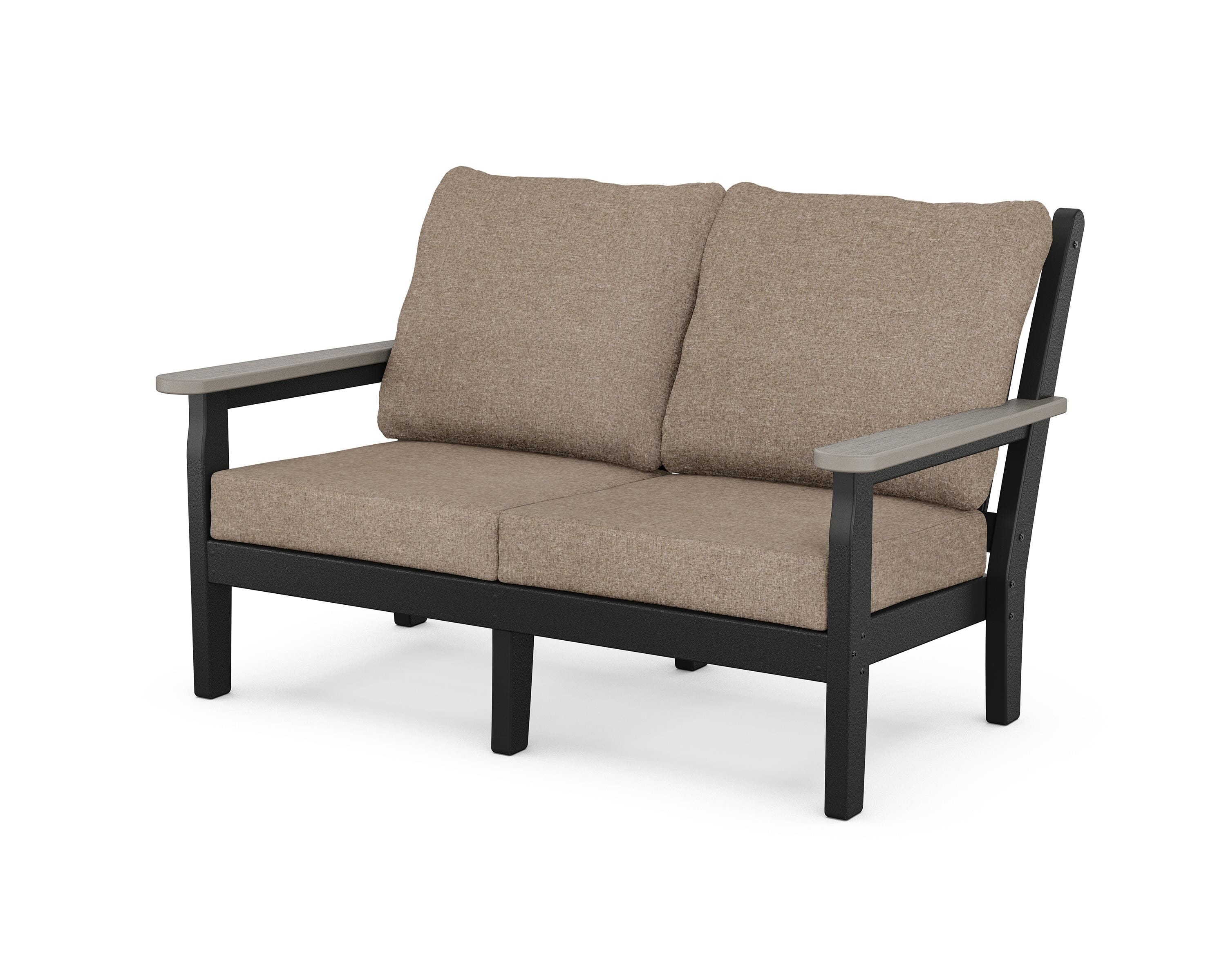 POLYWOOD® Chippendale Deep Seating Loveseat in Black / Driftwood / Spiced Burlap