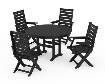 POLYWOOD® Captain Folding Chair 5-Piece Round Dining Set in Black