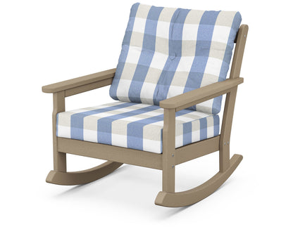 POLYWOOD® Vineyard Deep Seating Rocking Chair in Vintage Sahara / Buffalo Plaid Sky Blue
