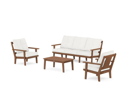 POLYWOOD® Prairie 4-Piece Deep Seating Set with Sofa in Teak / Natural Linen