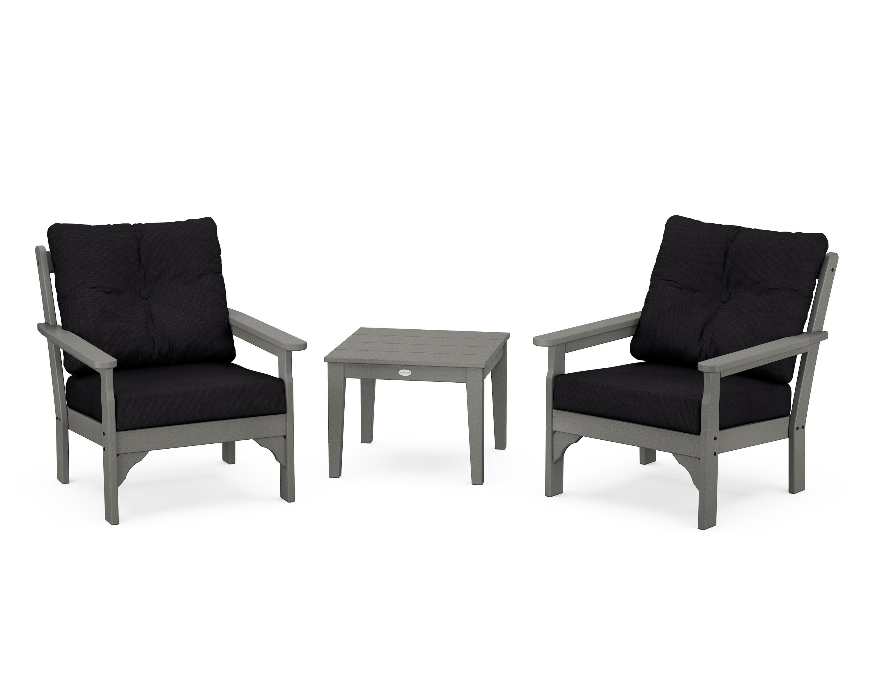 POLYWOOD® Vineyard 3-Piece Deep Seating Set in Slate Grey / Midnight Linen