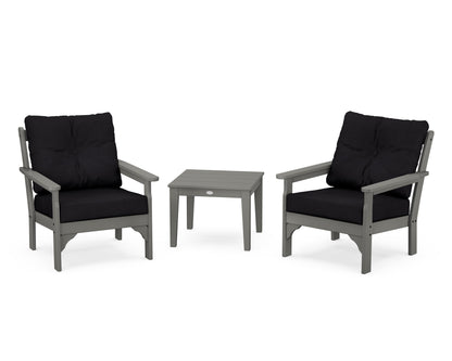 POLYWOOD® Vineyard 3-Piece Deep Seating Set in Slate Grey / Midnight Linen