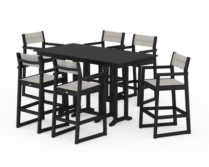 POLYWOOD® EDGE Sling Arm Chair 7-Piece Farmhouse Bar Set in Black / Birch Sling