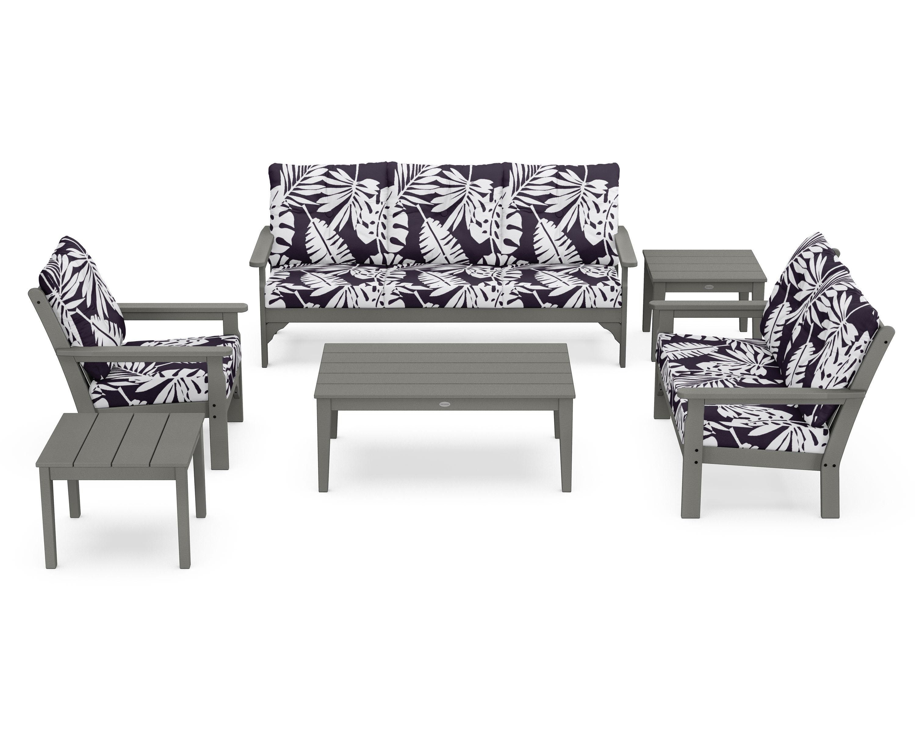 POLYWOOD® Vineyard 6-Piece Deep Seating Set in Slate Grey / Leaf Navy