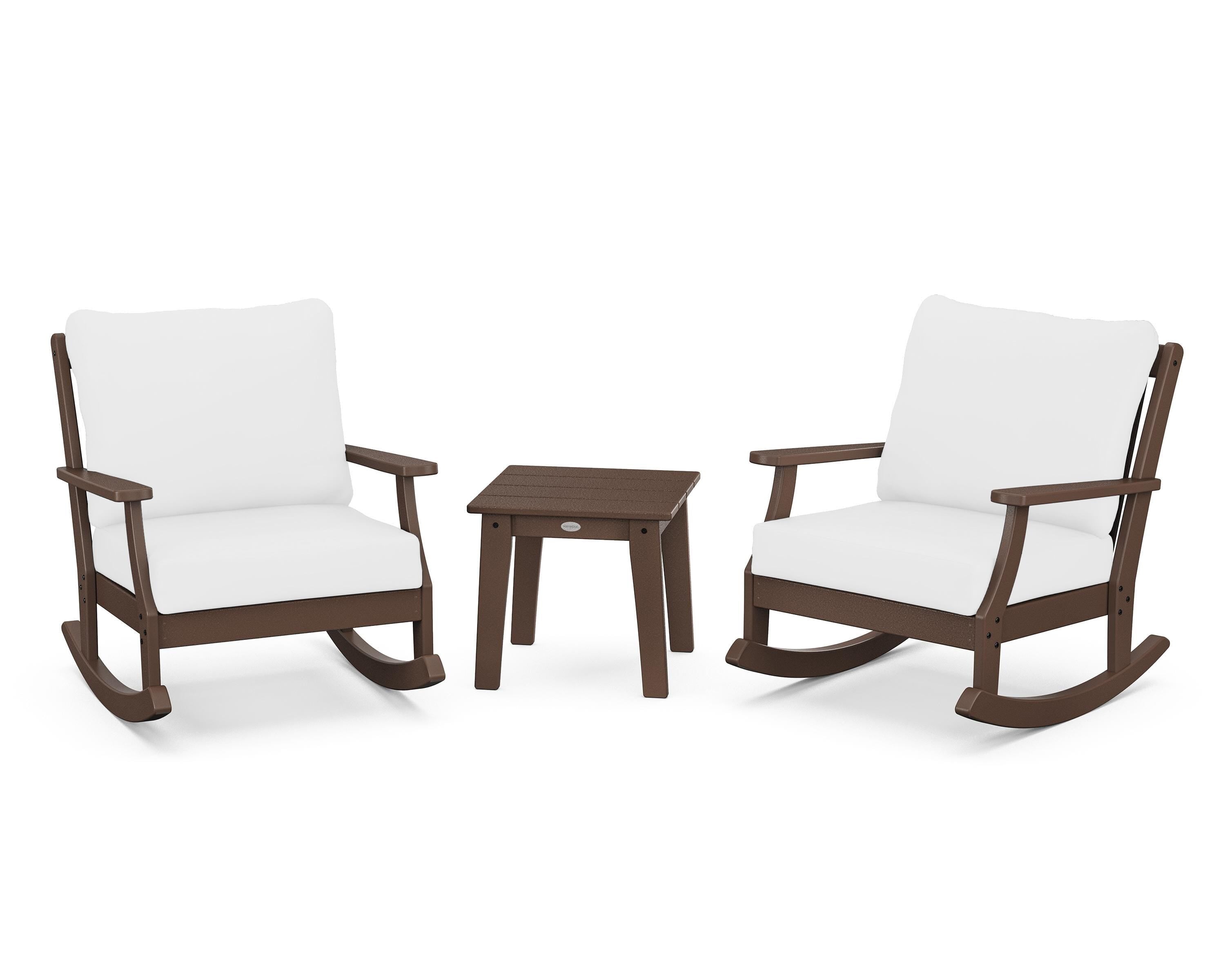 POLYWOOD® Braxton 3-Piece Deep Seating Rocker Set in Mahogany / Natural