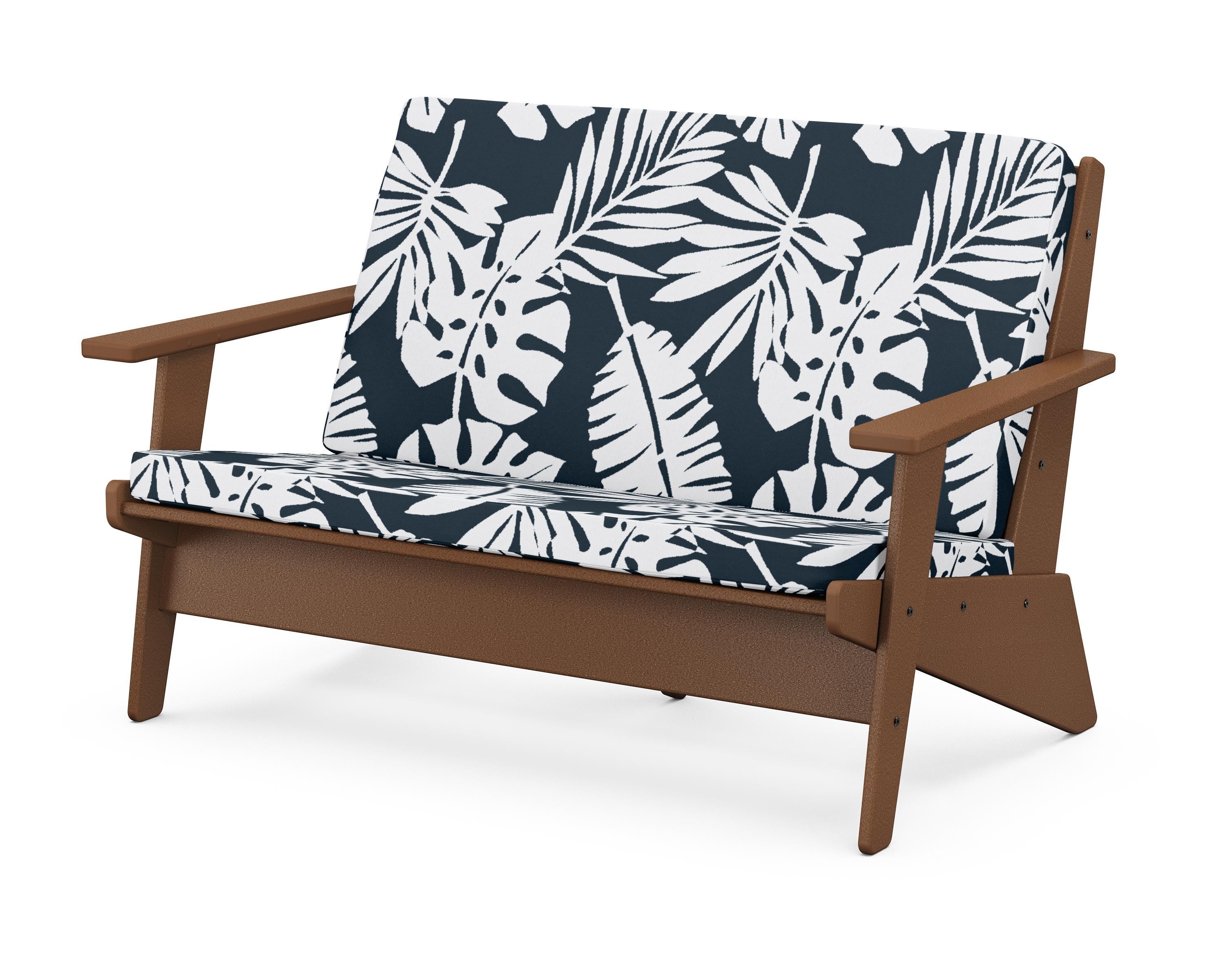 POLYWOOD® Riviera Modern Lounge Loveseat in Teak / Leaf Marine Indigo