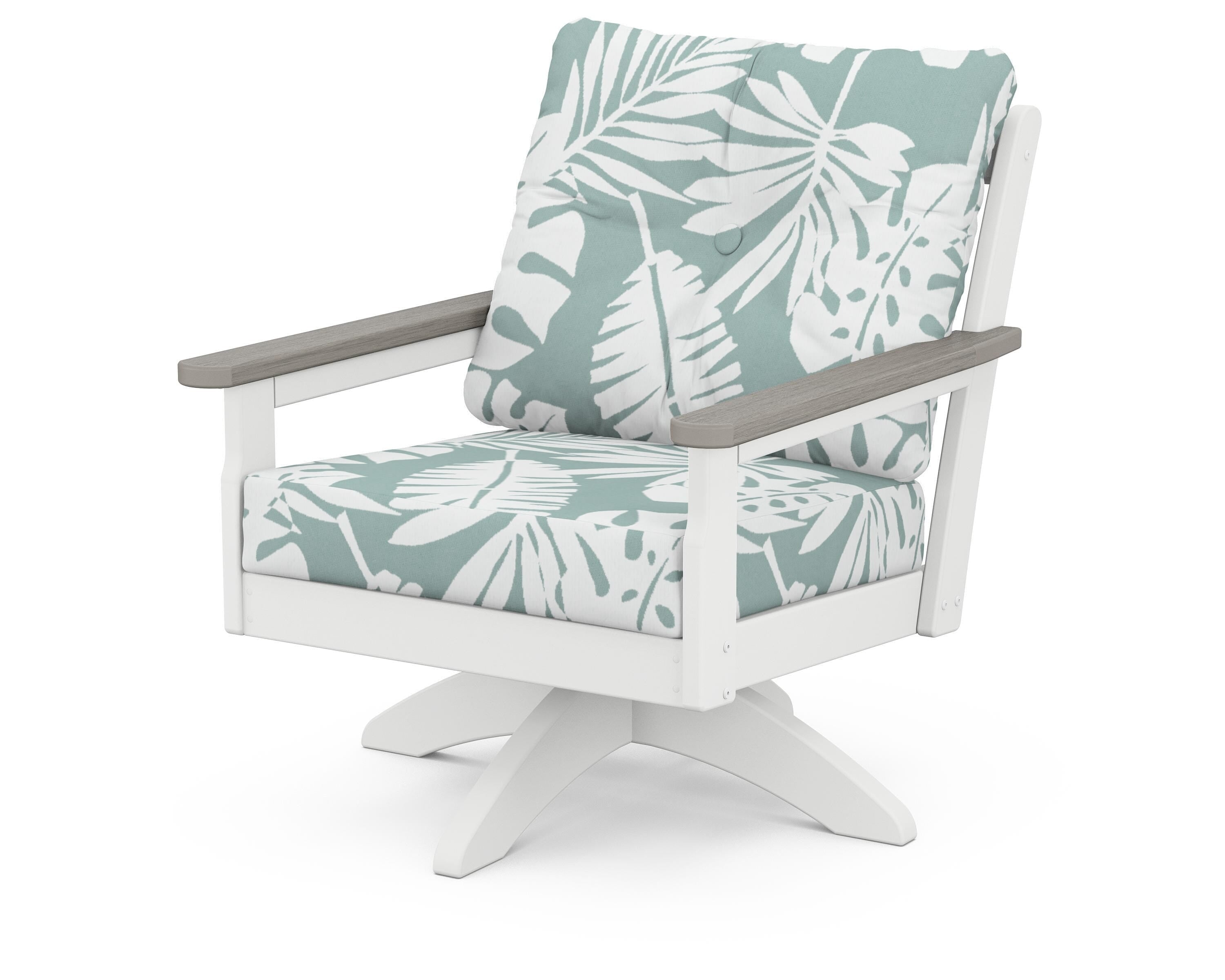 POLYWOOD® Vineyard Deep Seating Swivel Chair in White / Driftwood / Leaf Glacier Spa